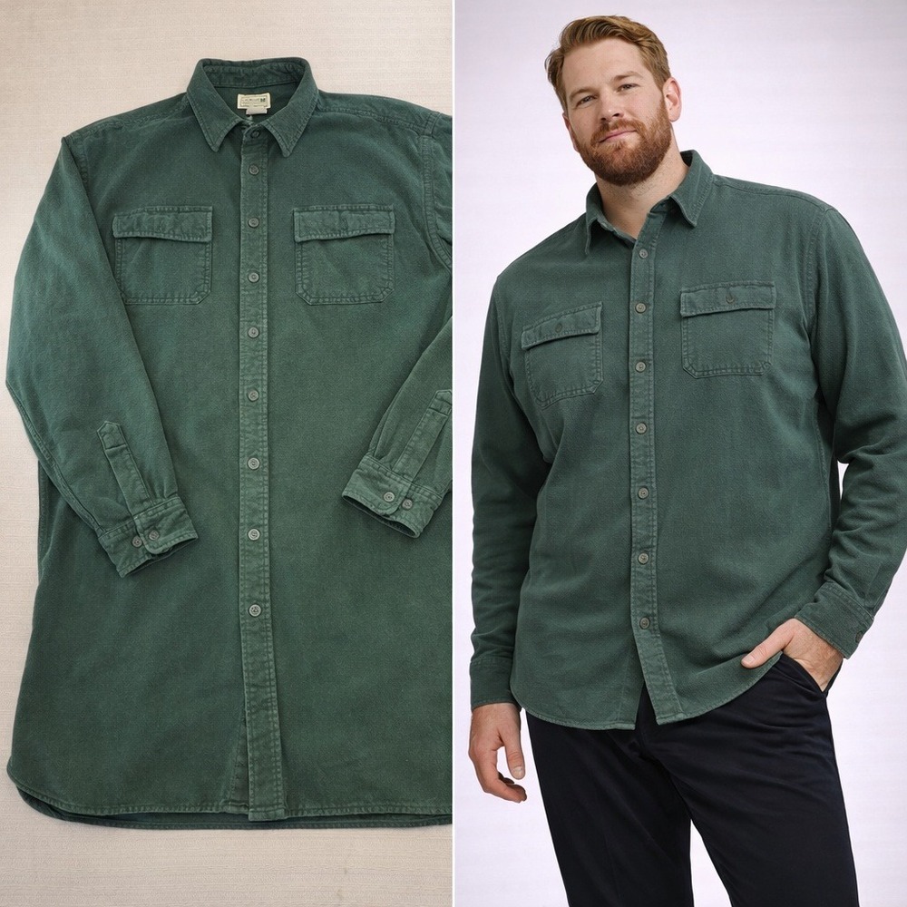 LL Bean Mens XL Tall Hunter Green Chamois Cloth Flannel Shirt 0MT04 Cotton